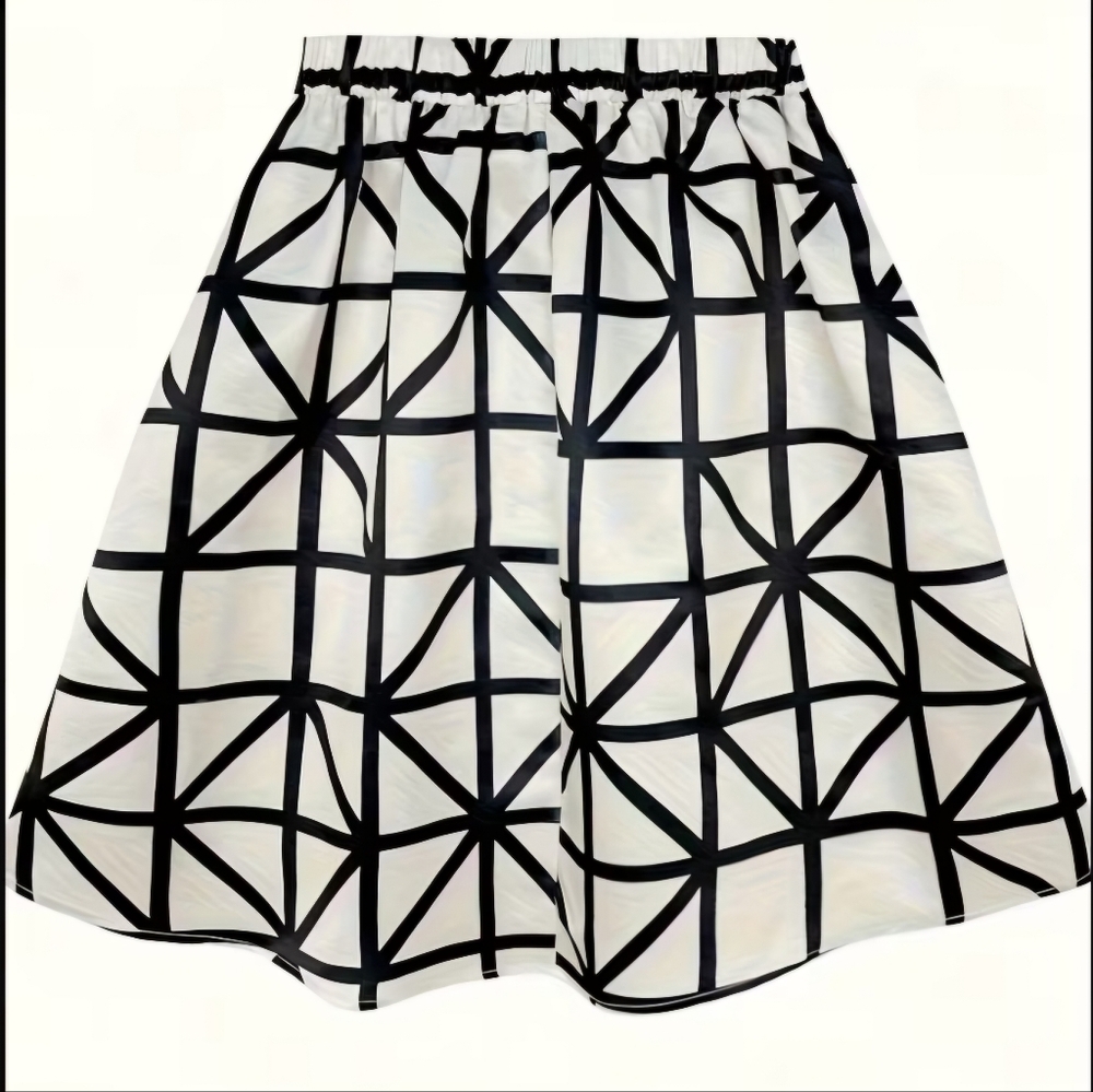 Arrived & BEAUTIFUL!! Stylish Black and White Patterned A-Line Skirt ADORABLE - Picture 3 of 5